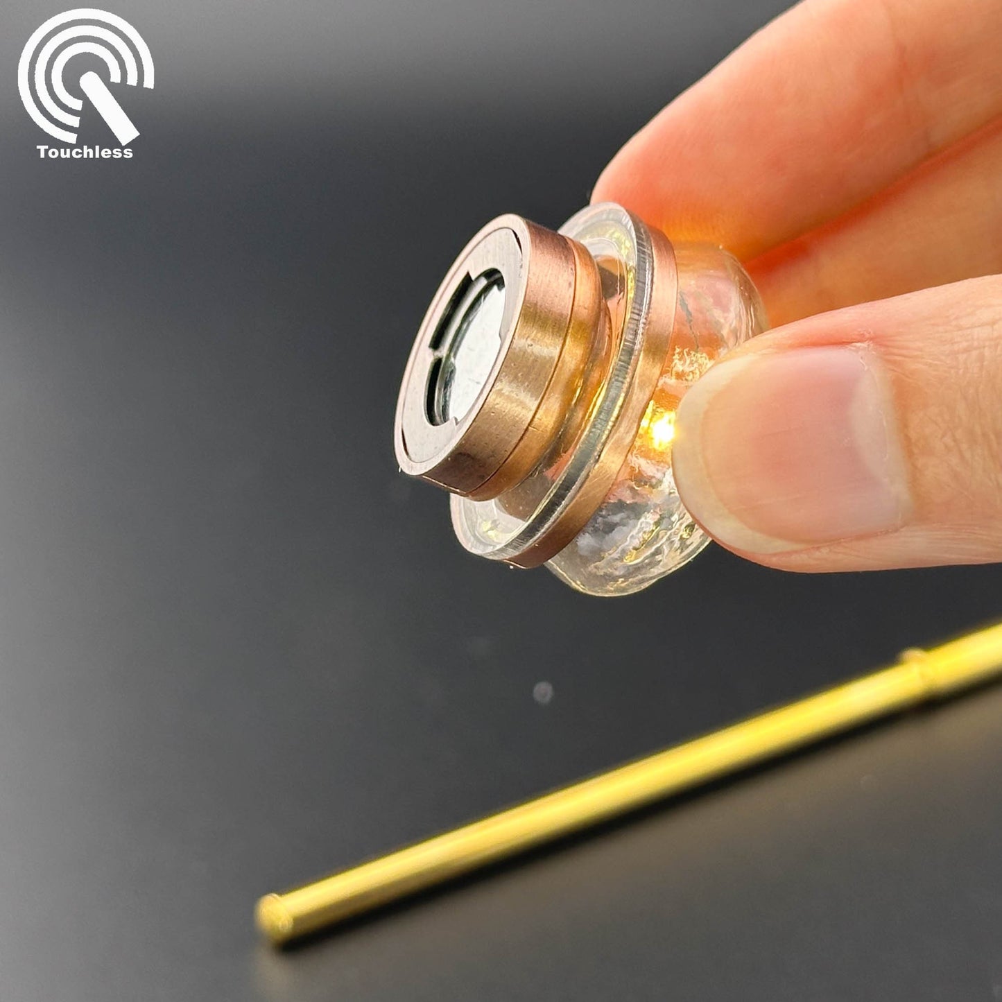 Miniature Copper ceiling lamp Touchless operation with Wand clear glass shade LED  1:12 scale for dollhouse No-touch No-Switch