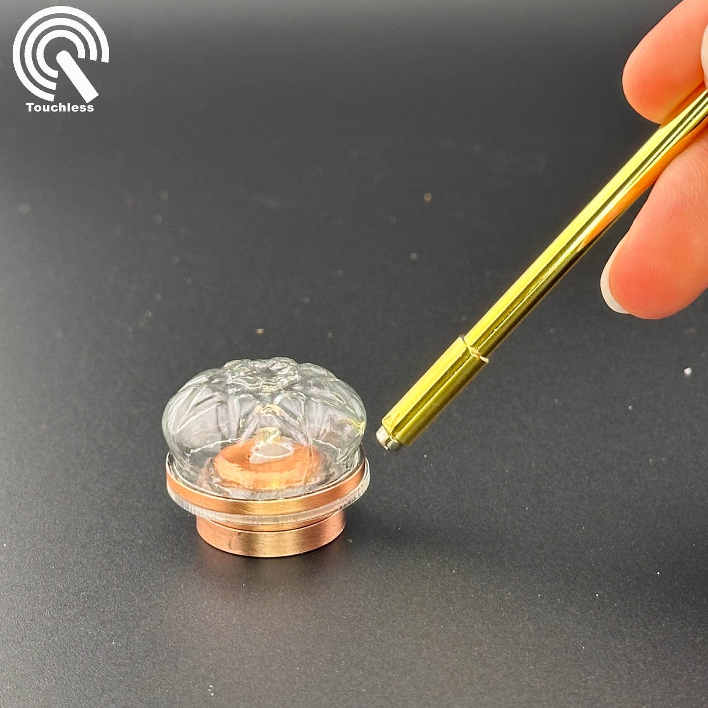 Miniature Copper ceiling lamp Touchless operation with Wand clear glass shade LED  1:12 scale for dollhouse No-touch No-Switch