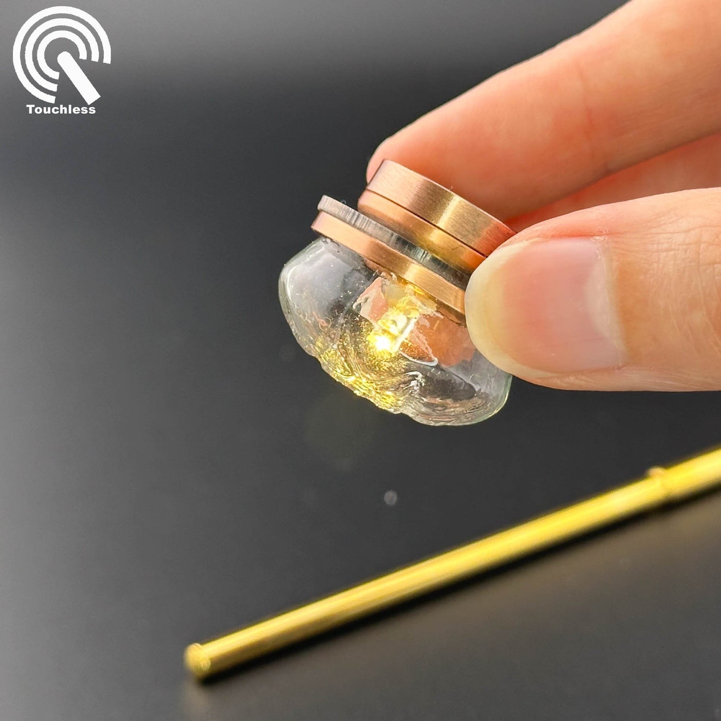 Miniature Copper ceiling lamp Touchless operation with Wand clear glass shade LED  1:12 scale for dollhouse No-touch No-Switch