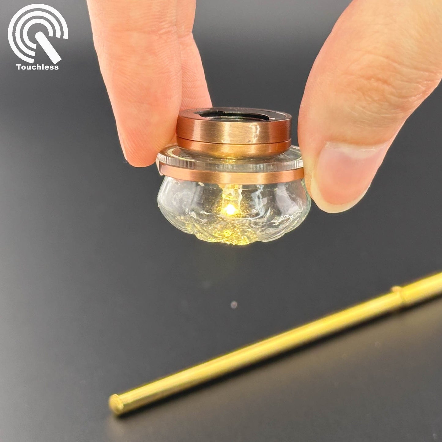 Miniature Copper ceiling lamp Touchless operation with Wand clear glass shade LED  1:12 scale for dollhouse No-touch No-Switch