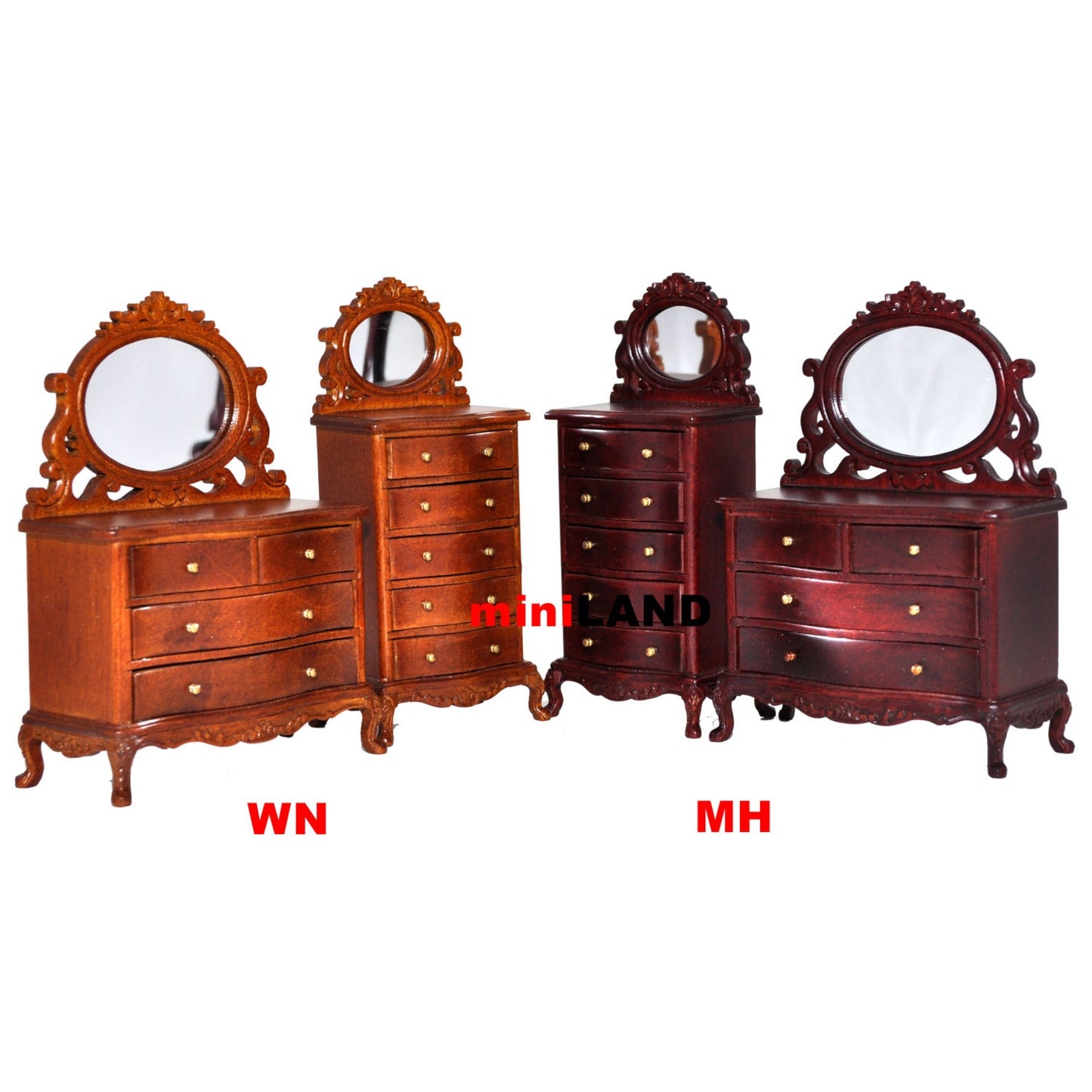 Vanity chest commode Table dresser 1:12 dollhouse miniature drawers mirror wood WN
