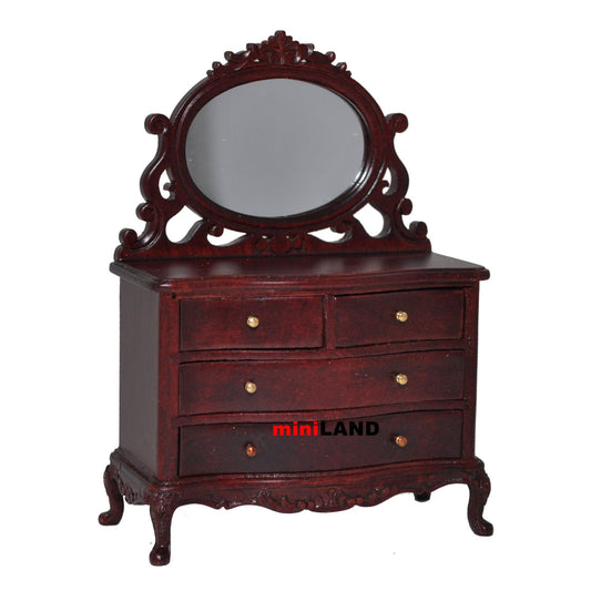 Vanity chest commode Table dresser 1:12 dollhouse miniature drawers mirror wood MH