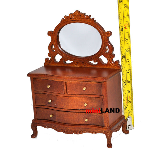 Vanity chest commode Table dresser 1:12 dollhouse miniature drawers mirror wood WN