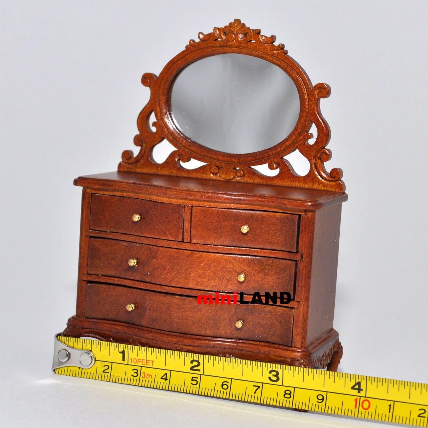 Vanity chest commode Table dresser 1:12 dollhouse miniature drawers mirror wood WN
