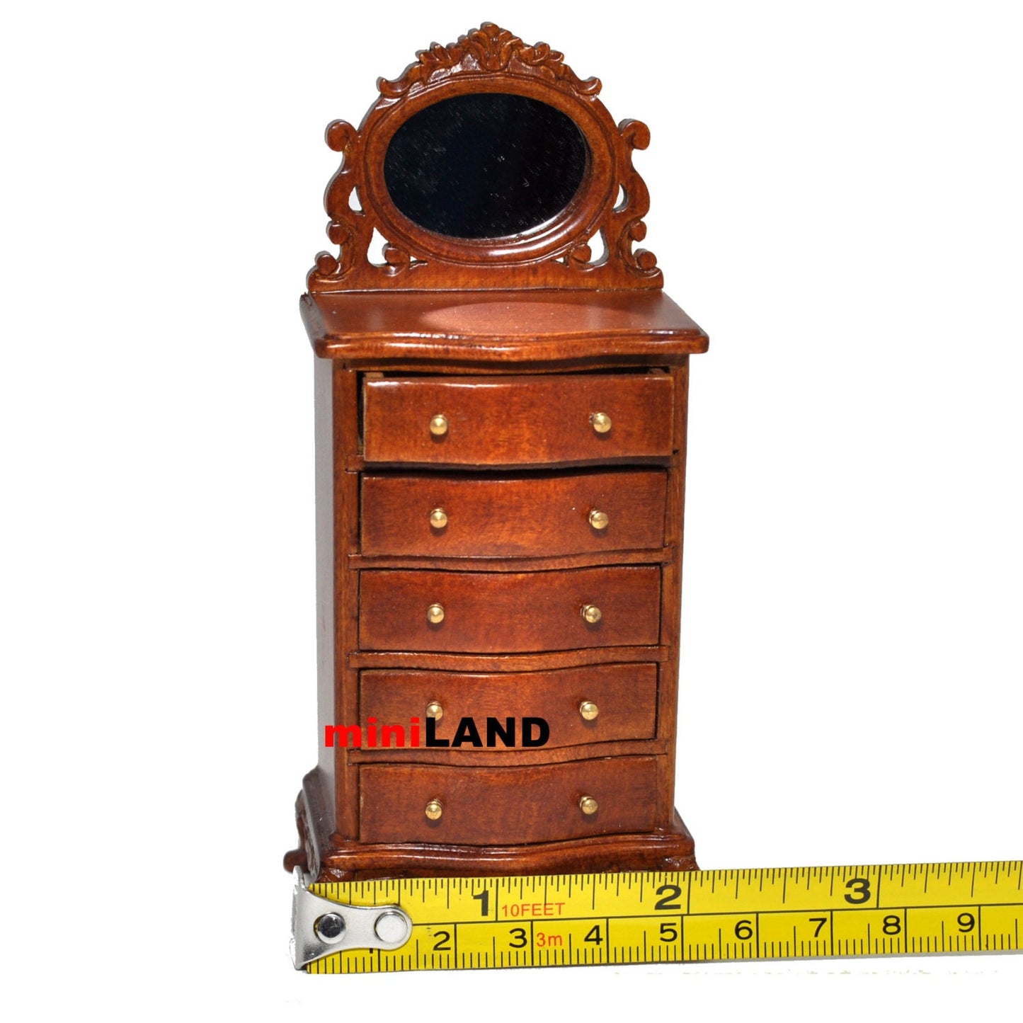 Tall Vanity chest commode Table dresser 1:12 dollhouse miniature drawers mirror wood WN