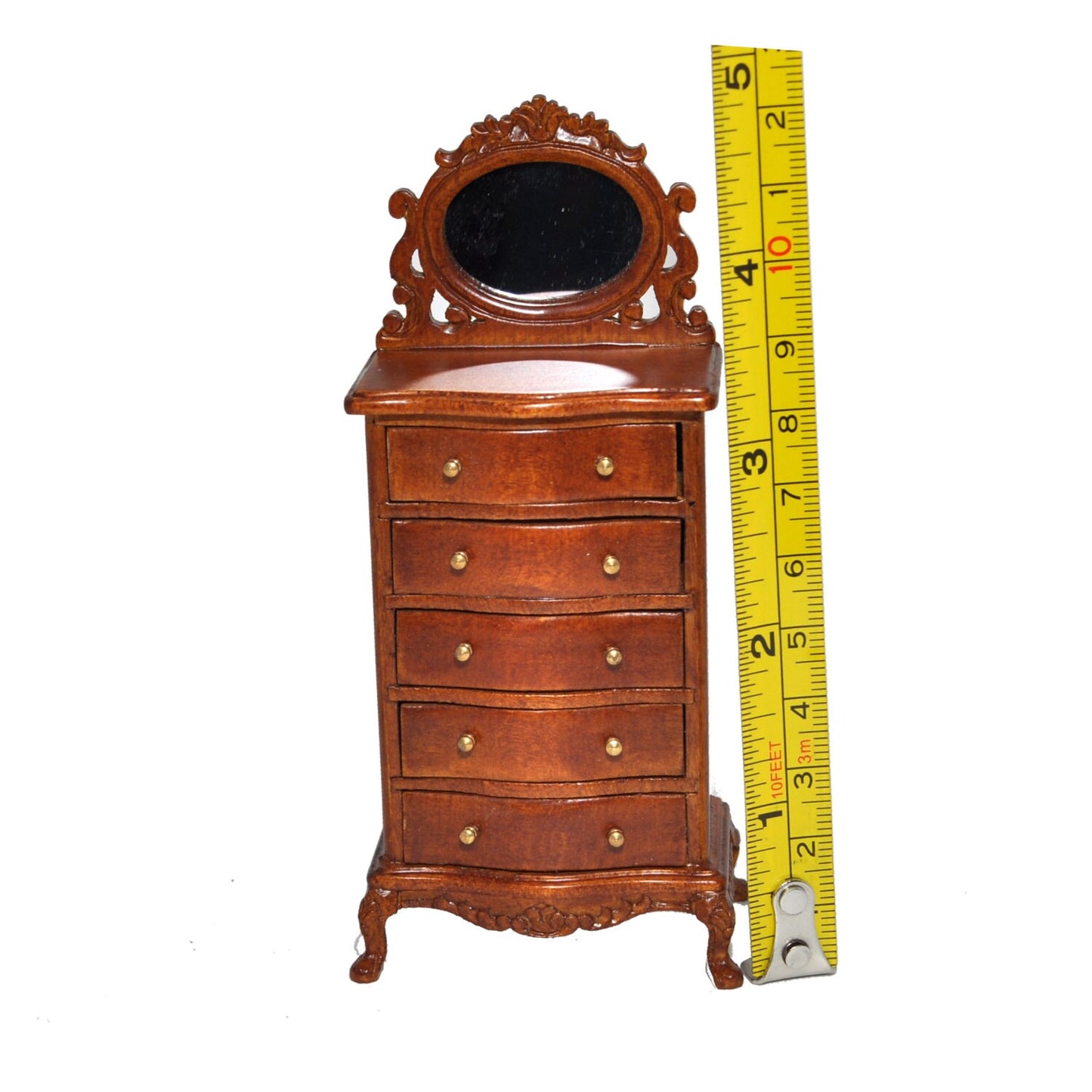 Tall Vanity chest commode Table dresser 1:12 dollhouse miniature drawers mirror wood WN
