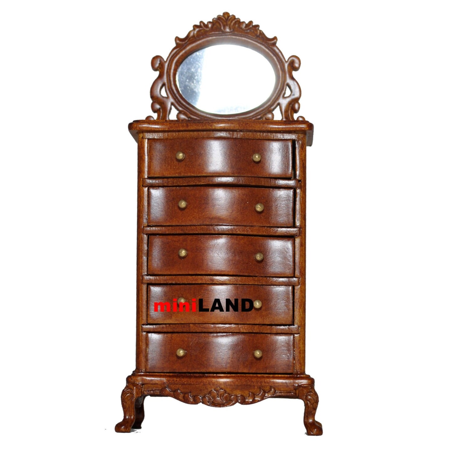 Tall Vanity chest commode Table dresser 1:12 dollhouse miniature drawers mirror wood WN