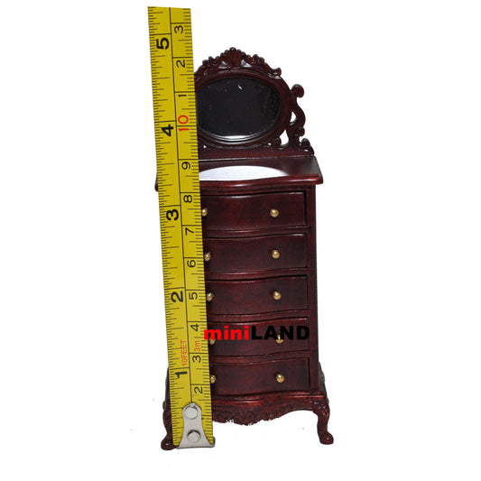 Tall Vanity chest commode Table dresser 1:12 dollhouse miniature drawers mirror wood MH