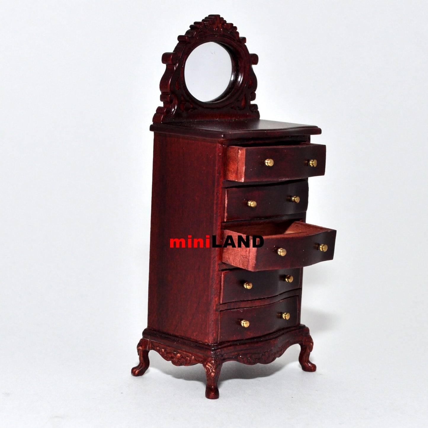 Tall Vanity chest commode Table dresser 1:12 dollhouse miniature drawers mirror wood MH