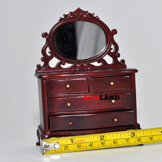 Vanity chest commode Table dresser 1:12 dollhouse miniature drawers mirror wood MH