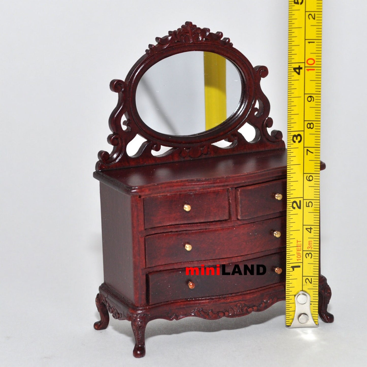 Vanity chest commode Table dresser 1:12 dollhouse miniature drawers mirror wood MH