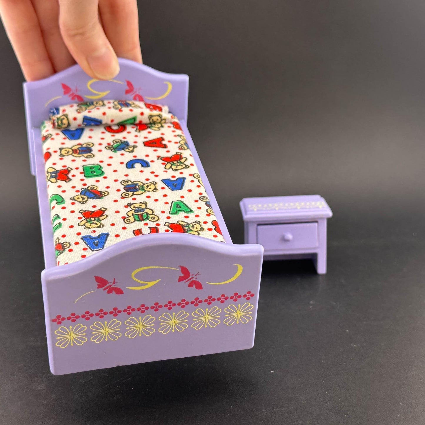 Miniature Purple Toddler Room set 6pcs Makeup chair bed dresser for 1:12 scale dollhouse