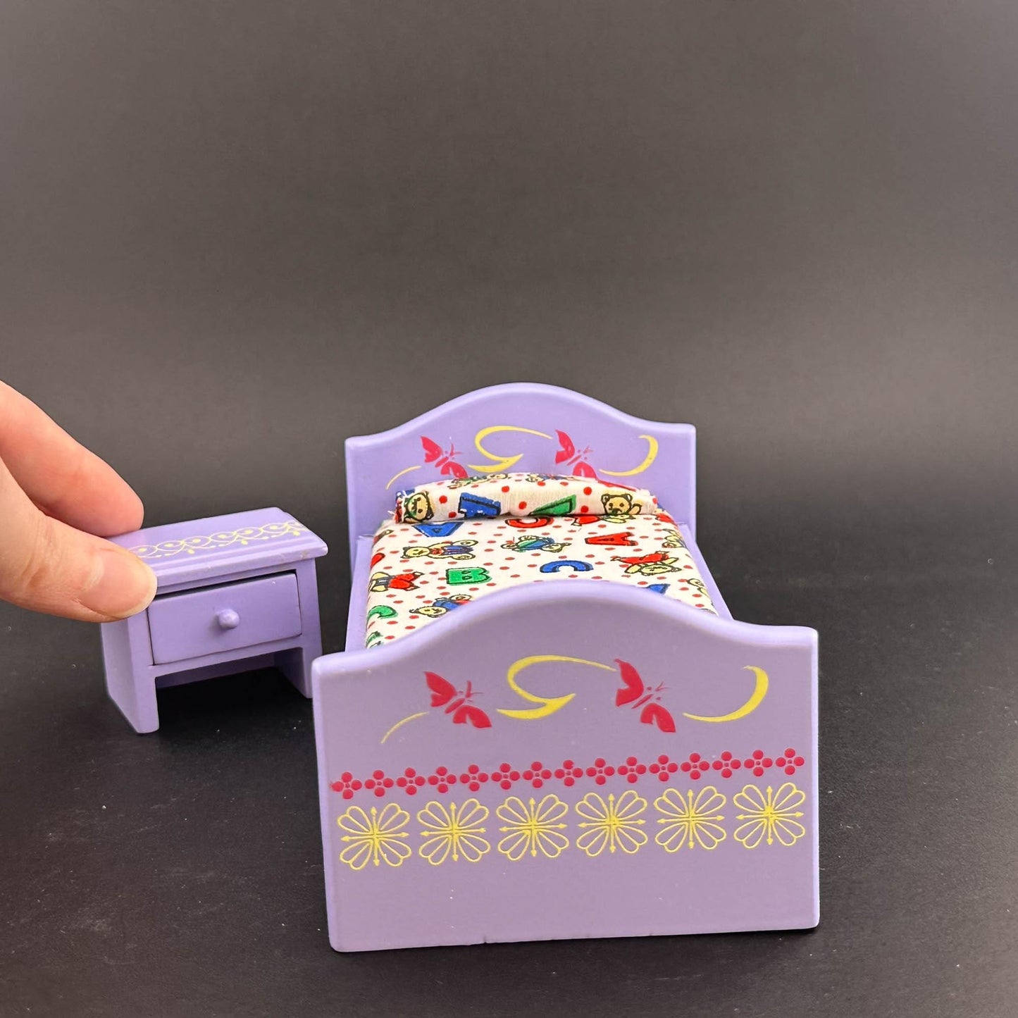Miniature Purple Toddler Room set 6pcs Makeup chair bed dresser for 1:12 scale dollhouse
