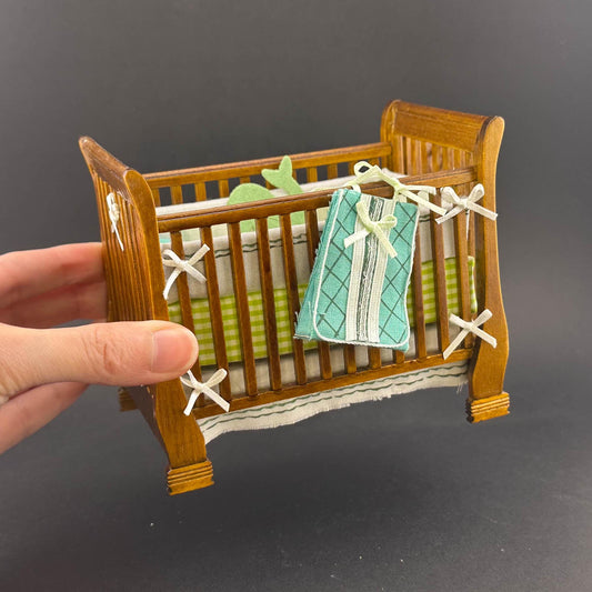 Miniature baby crib bed for 1:12 scale dollhouse wood economic