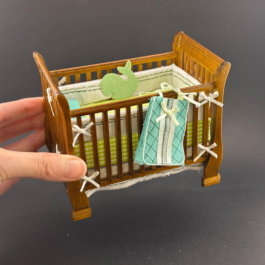 Miniature baby crib bed for 1:12 scale dollhouse wood economic