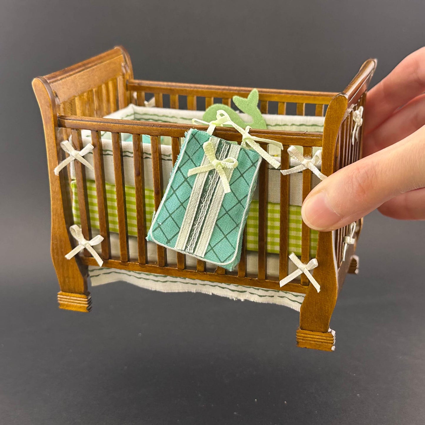 Miniature baby crib bed for 1:12 scale dollhouse wood economic
