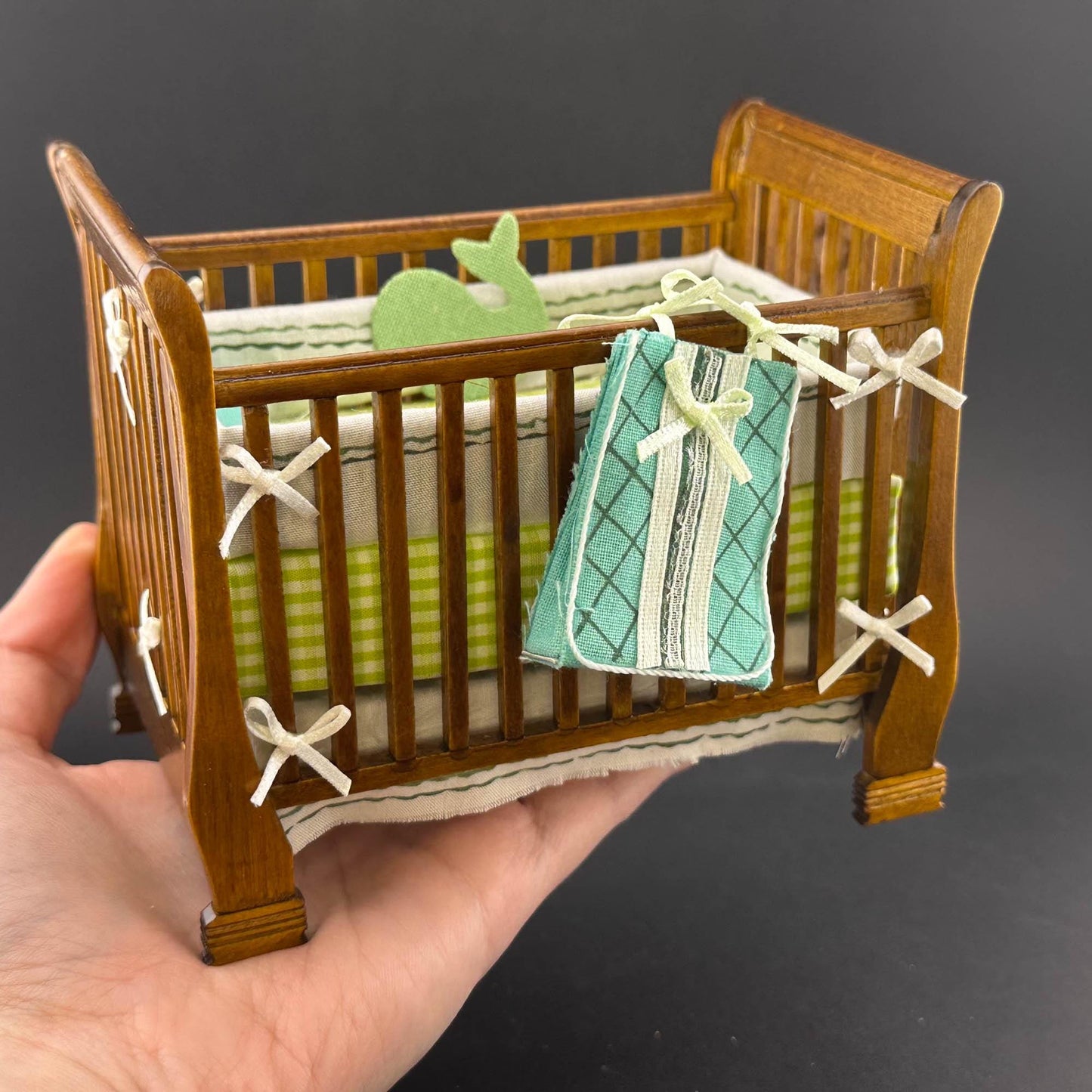 Miniature baby crib bed for 1:12 scale dollhouse wood economic