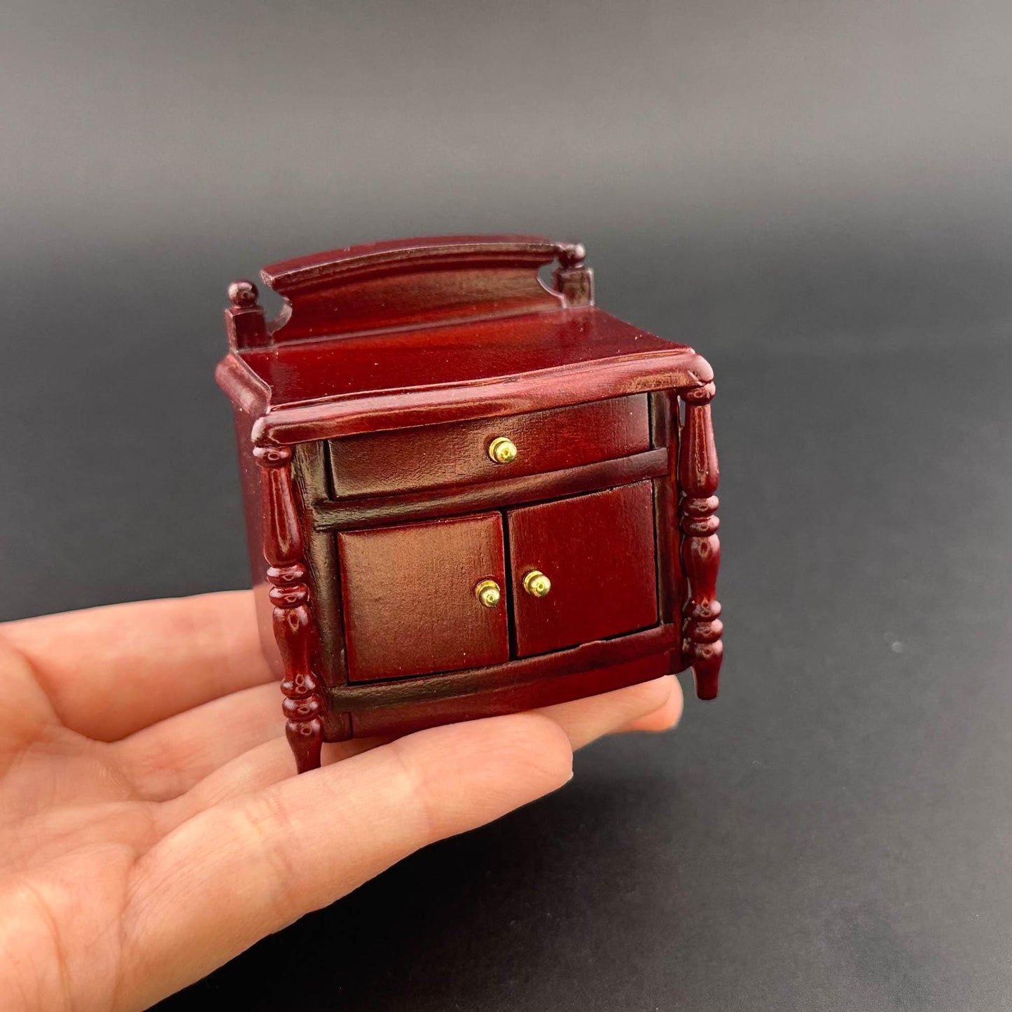 Miniature bed stand for 1:12 scale dollhouse wood In mahogany color