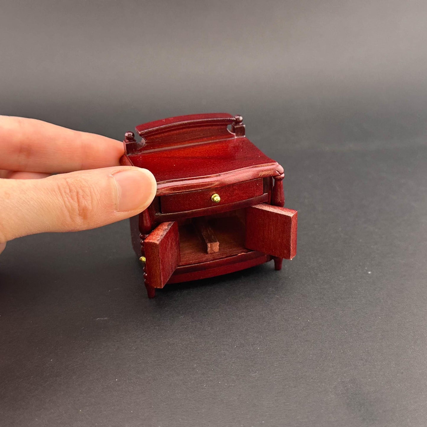 Miniature bed stand for 1:12 scale dollhouse wood In mahogany color