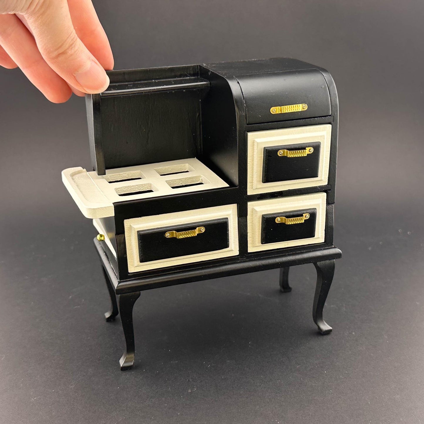 Vintage wooden gas stove range with ovens dollhouse miniature 1:12 scale