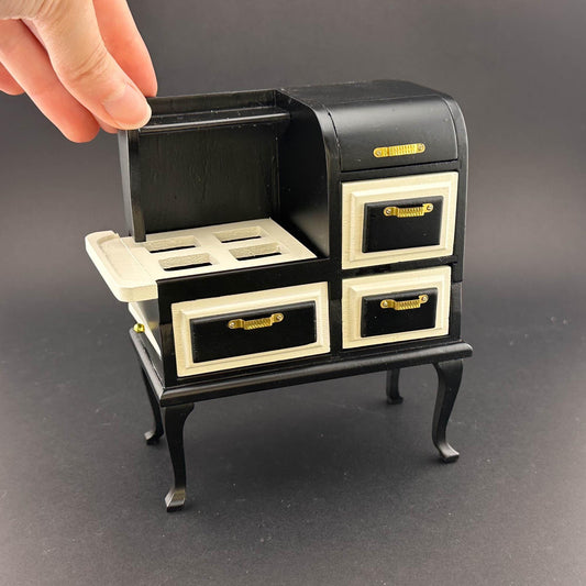Vintage wooden gas stove range with ovens dollhouse miniature 1:12 scale