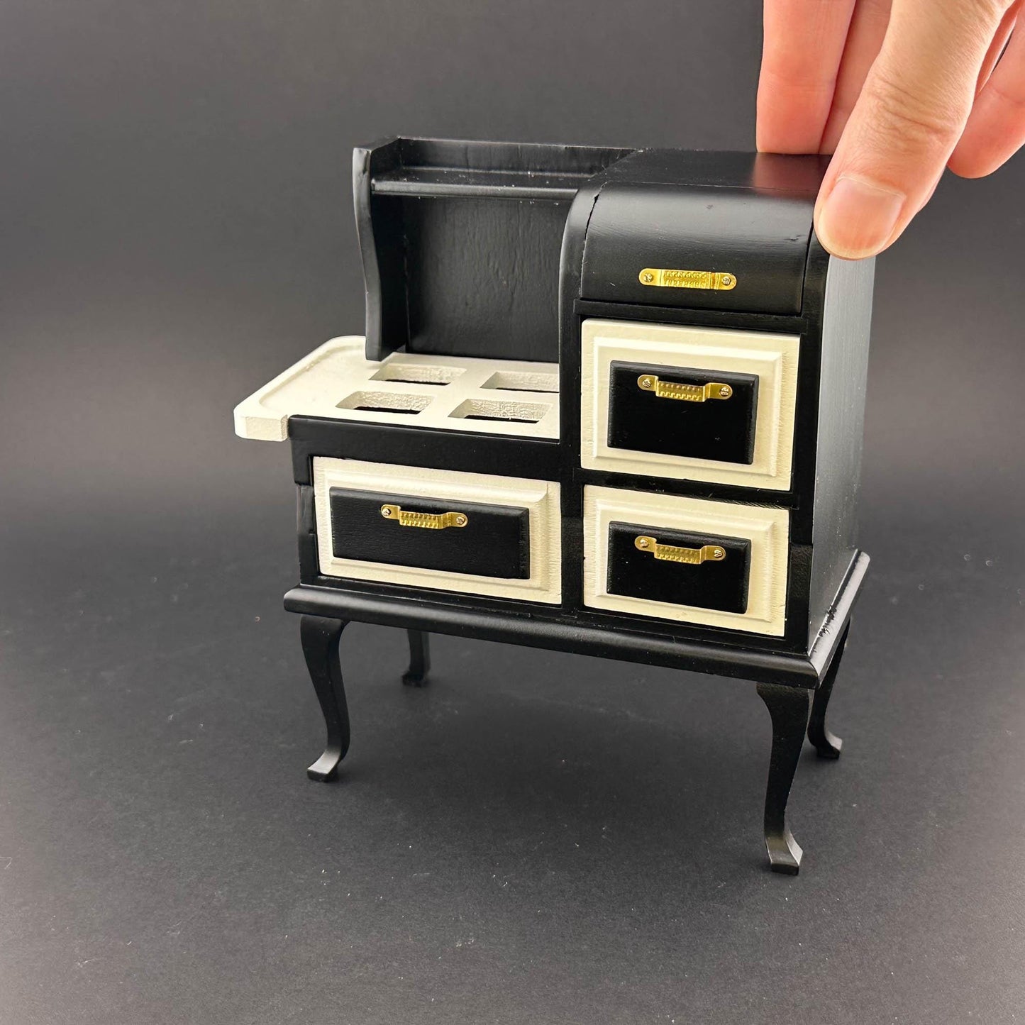 Vintage wooden gas stove range with ovens dollhouse miniature 1:12 scale
