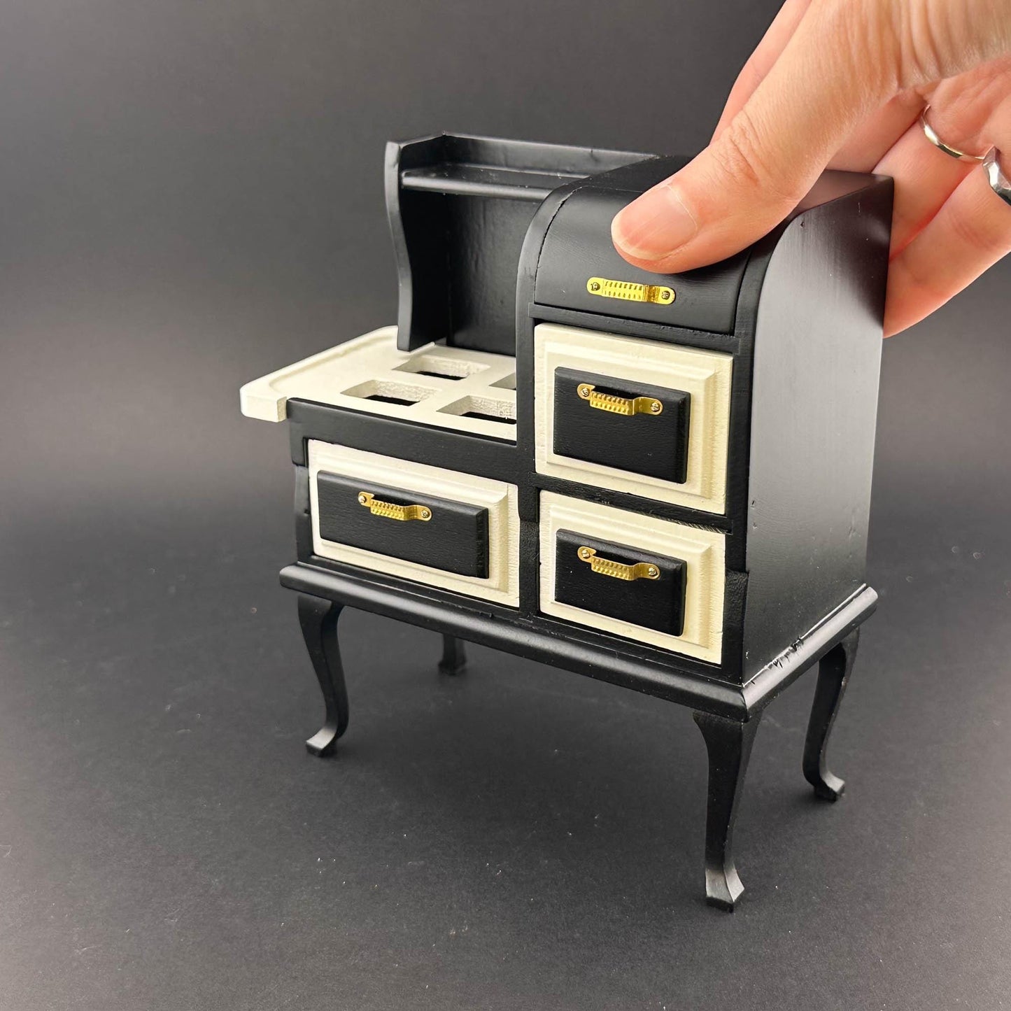 Vintage wooden gas stove range with ovens dollhouse miniature 1:12 scale