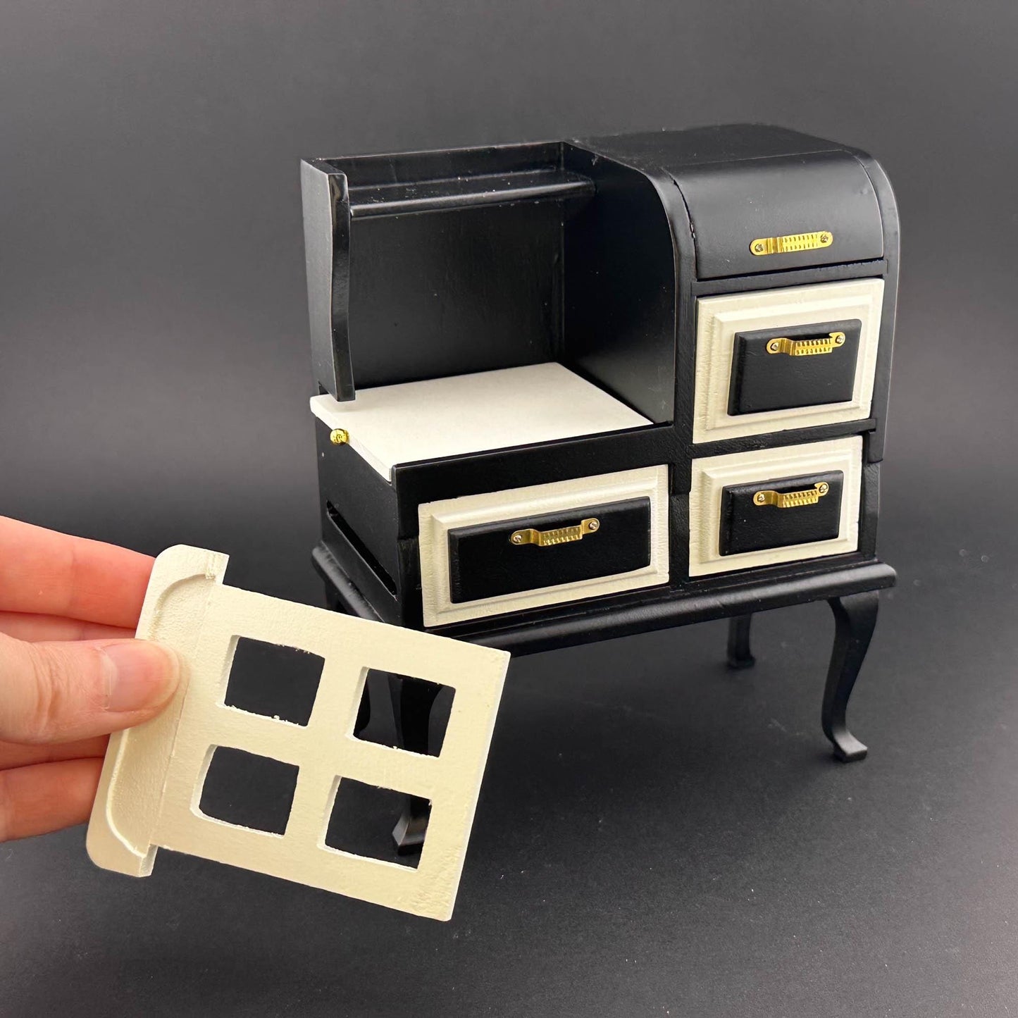 Vintage wooden gas stove range with ovens dollhouse miniature 1:12 scale