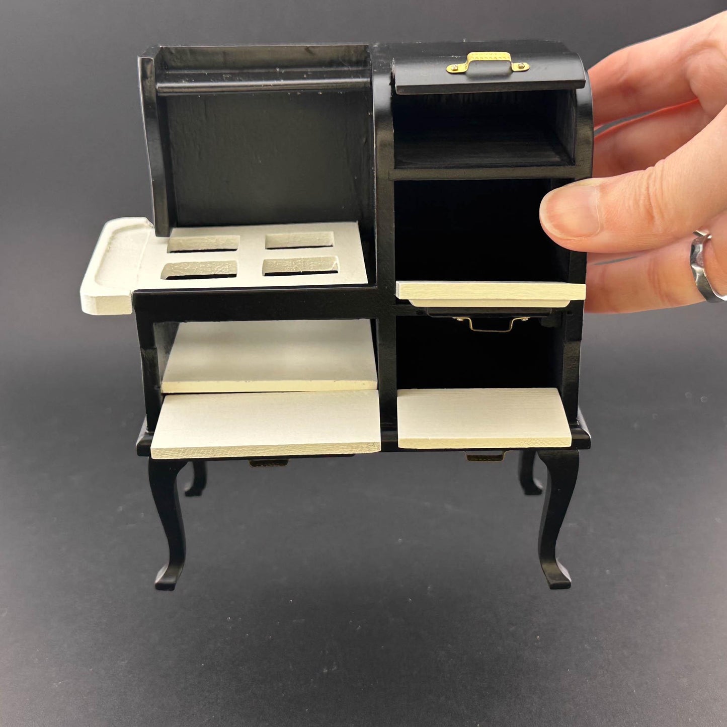 Vintage wooden gas stove range with ovens dollhouse miniature 1:12 scale