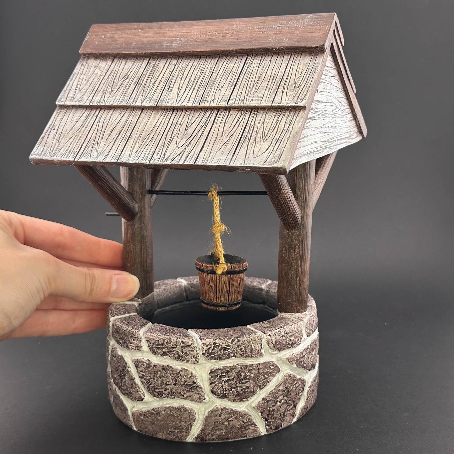 Fieldstone Wishing Well for 1:12 dollhouse miniature Polyresin with a realistic finish with a bucket