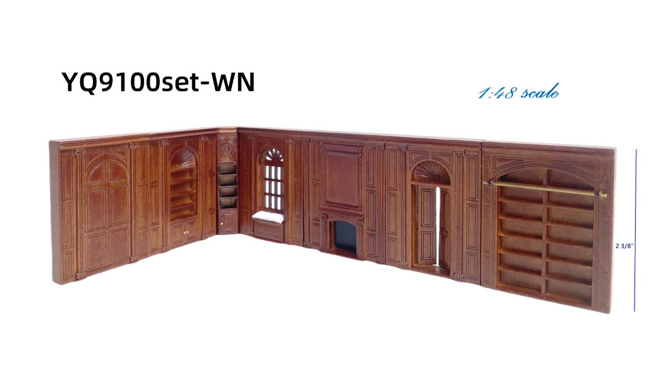 1:48 scale wall panels handcrafted wood  quarter scale  WALNUT 1/48 Top Quality dollhouse miniature shelves fireplace door window
