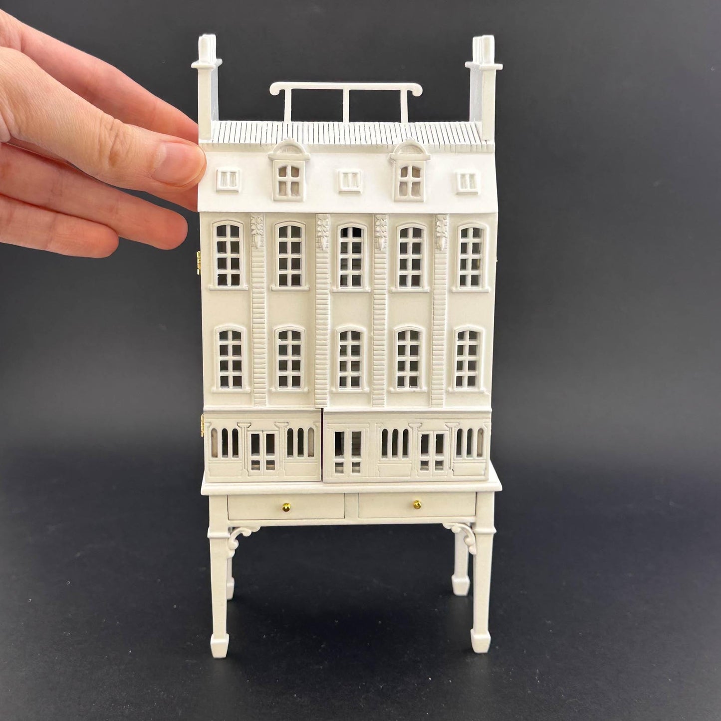 French Townhouse Dollhouse for 1:12 Dollhouse with Table WHITE 1/144 scale Top Quality front opening Four floors and shops stores staircases