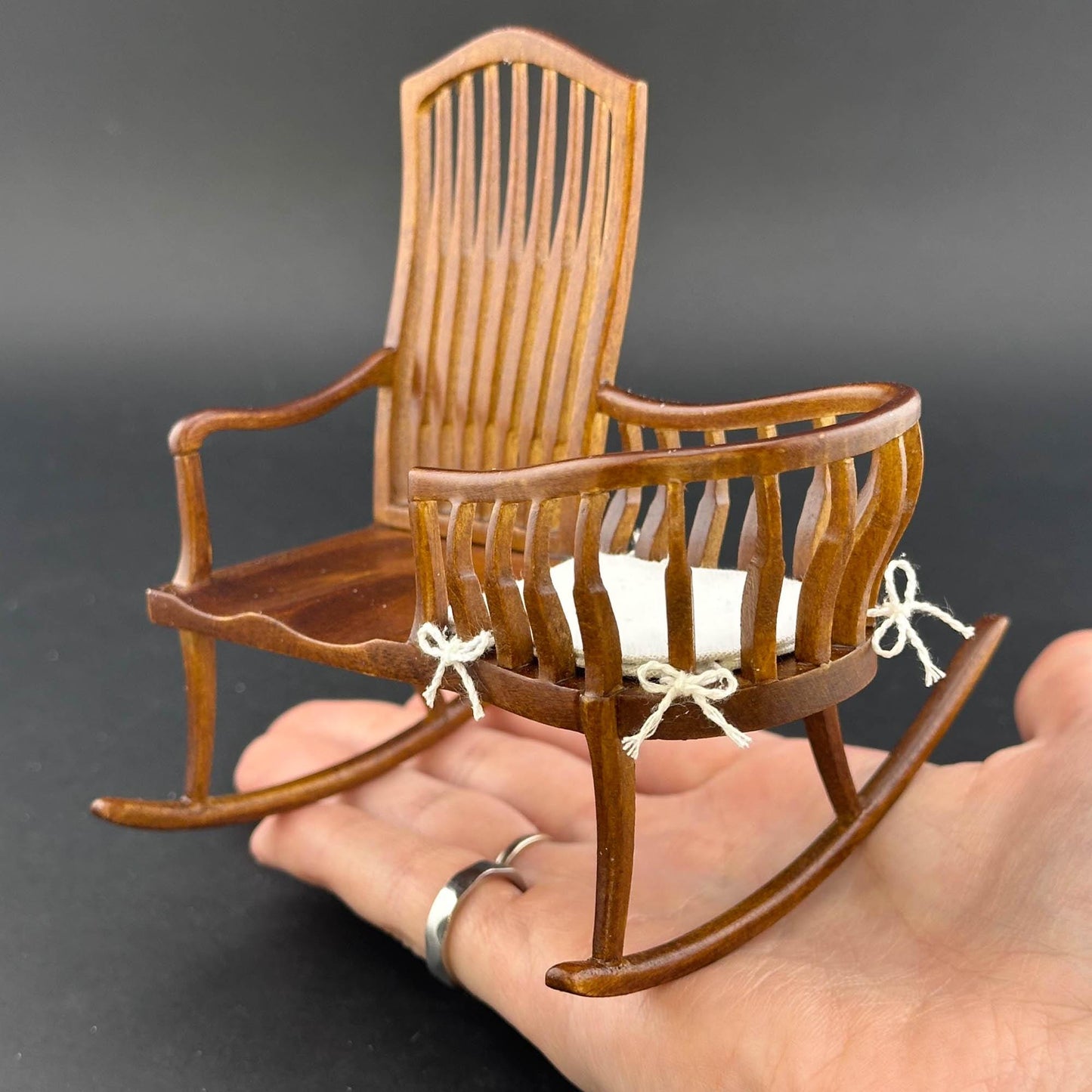 Miniature baby crib chair bench Spindle Windsor Style for 1:12 scale dollhouse top quality handmade of wood nursery room -  nanny rocker