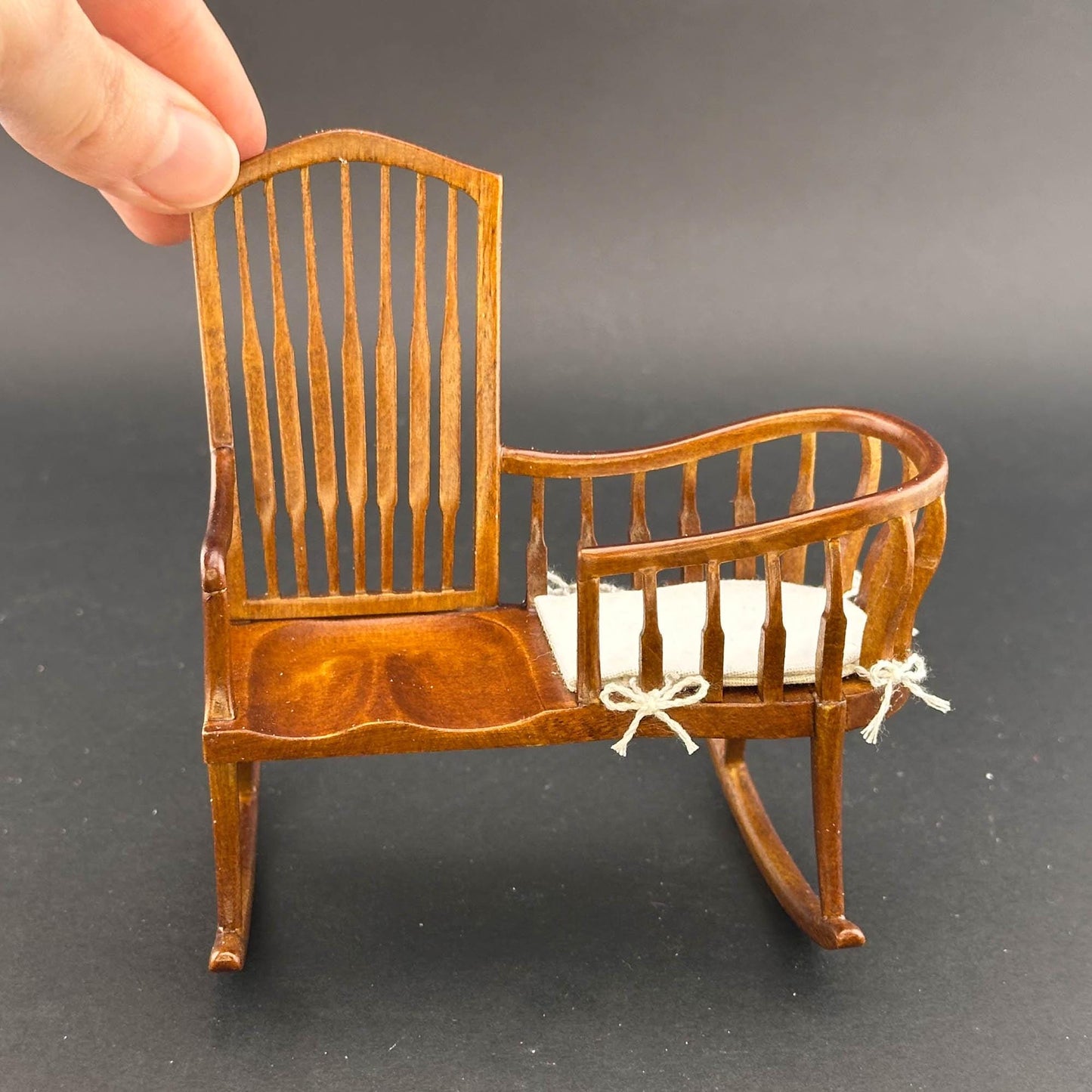 Miniature baby crib chair bench Spindle Windsor Style for 1:12 scale dollhouse top quality handmade of wood nursery room -  nanny rocker