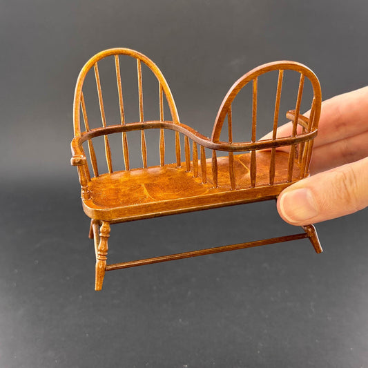 Miniature Love Seat Kissing Bench, Wooden High Back Double Spindle Windsor Style for 1:12 scale dollhouse Handcrafted
