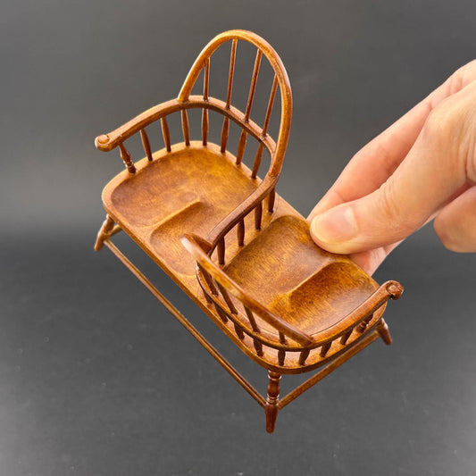 Miniature Love Seat Kissing Bench, Wooden High Back Double Spindle Windsor Style for 1:12 scale dollhouse Handcrafted