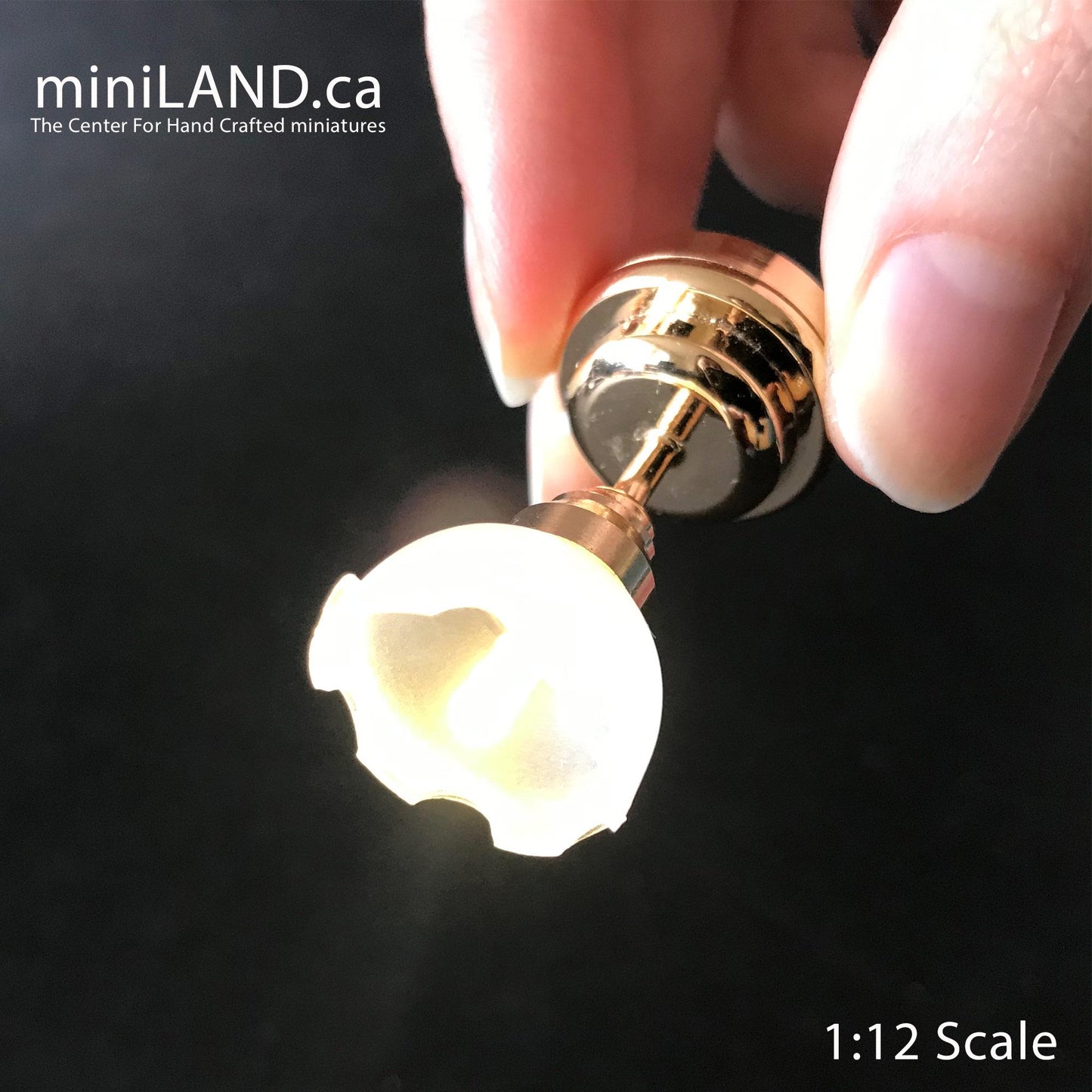 Brass wide Frost Tulip Ceiling Lamp LED Super bright with On/off switch for dollhouse miniature 1:12 scale