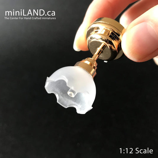 Brass wide Frost Tulip Ceiling Lamp LED Super bright with On/off switch for dollhouse miniature 1:12 scale