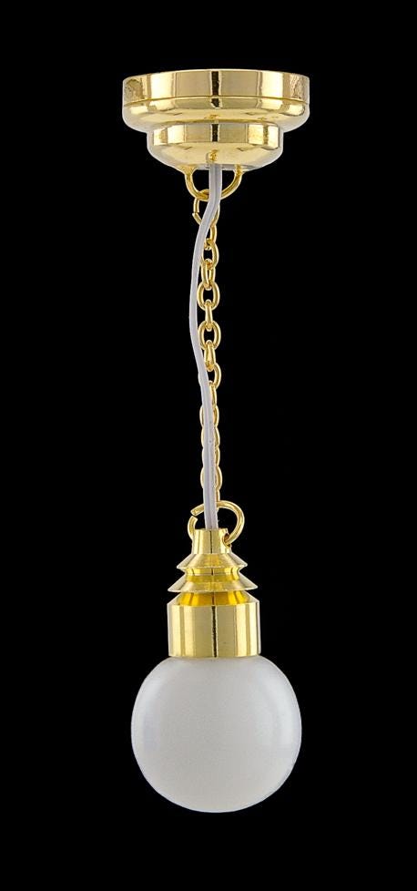 Hanging brass white globe lamp LED Super bright with On/off switch for dollhouse miniature 1:12