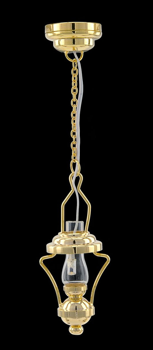 Hanging brass oil lamp LED Super bright with On/off switch for dollhouse miniature 1:12