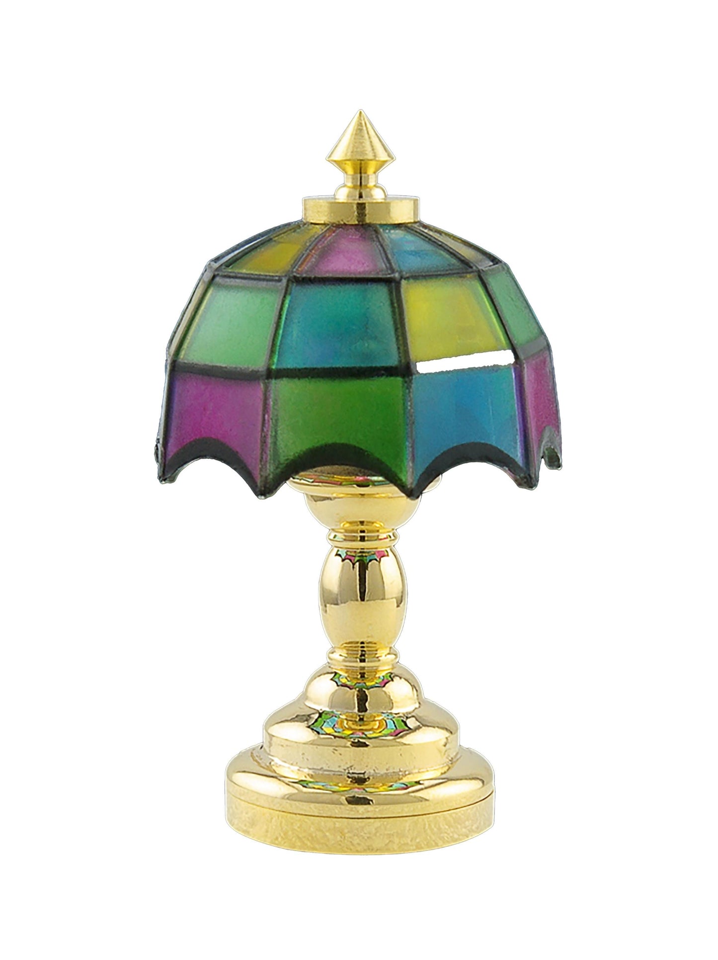 Lampe Tiffany ronde en laiton à LED super lumineuse avec interrupteur marche/arrêt pour maison de poupée miniature à l'échelle 1:12