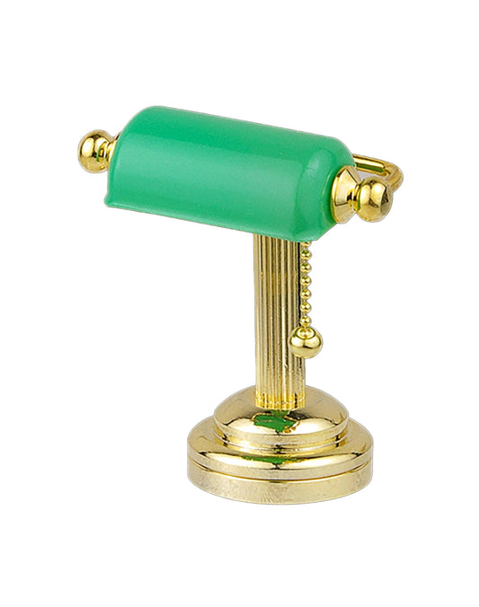 Brass Desk light w/green shade super bright  LED lamp with On/off switch for dollhouse miniature 1:12 scale
