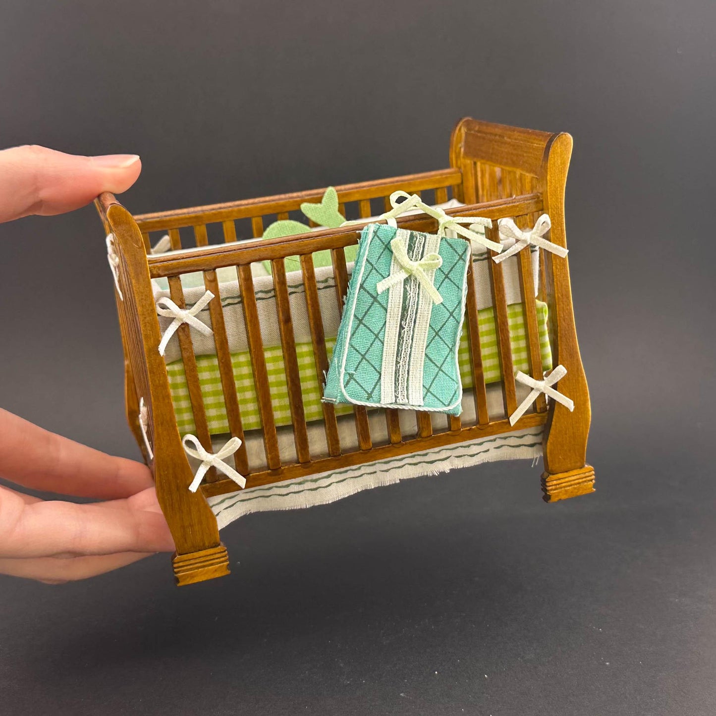 Miniature baby crib bed for 1:12 scale dollhouse wood economic