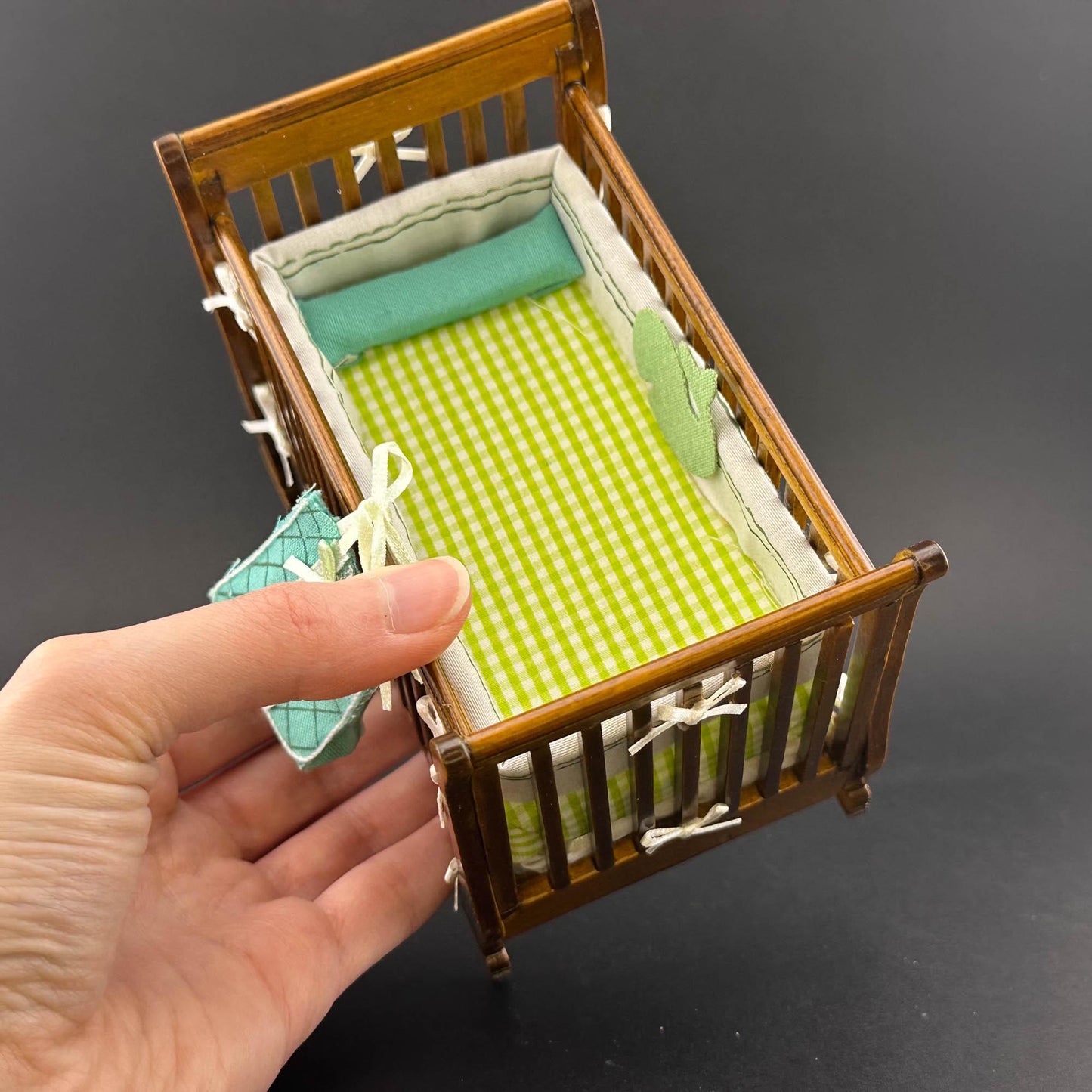 Miniature baby crib bed for 1:12 scale dollhouse wood economic