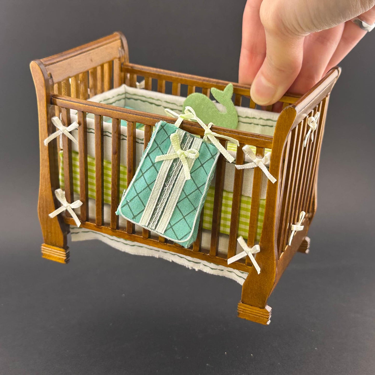 Miniature baby crib bed for 1:12 scale dollhouse wood economic