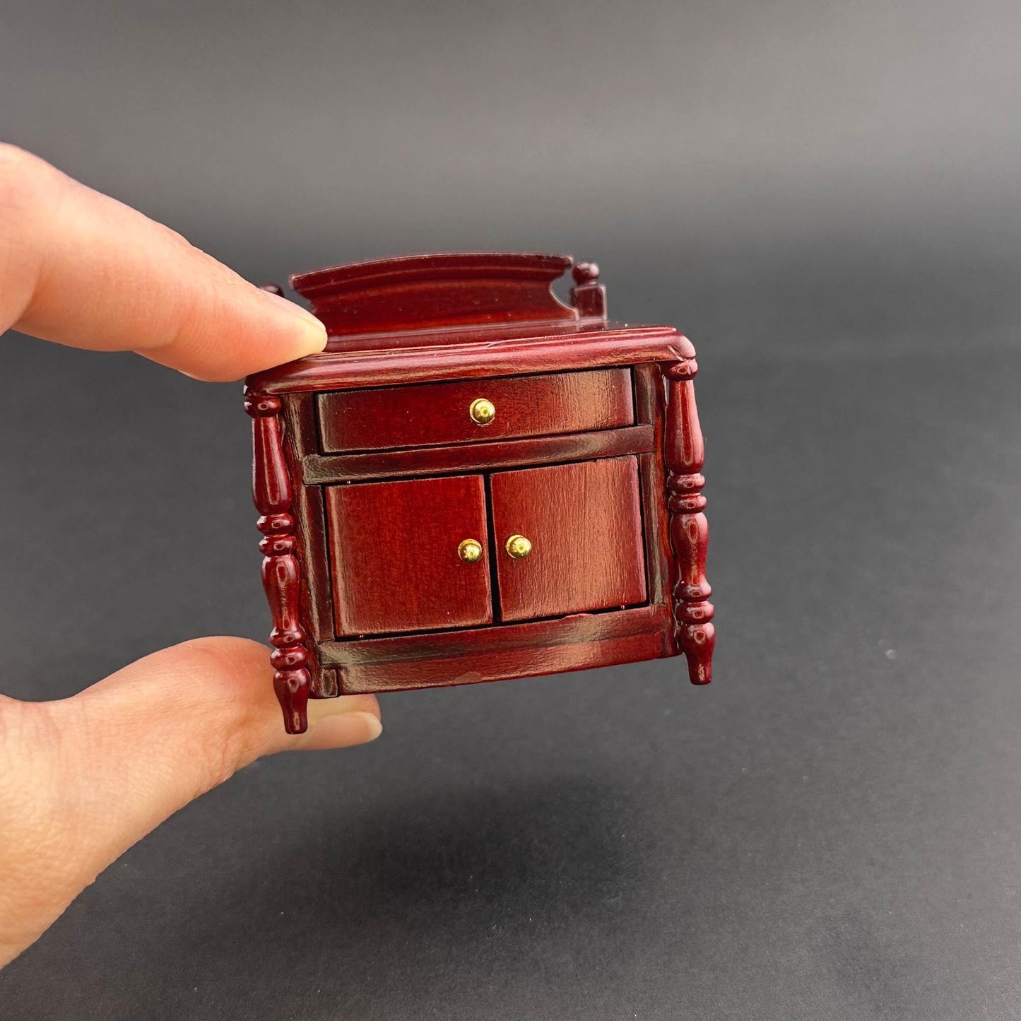 Miniature bed stand for 1:12 scale dollhouse wood In mahogany color
