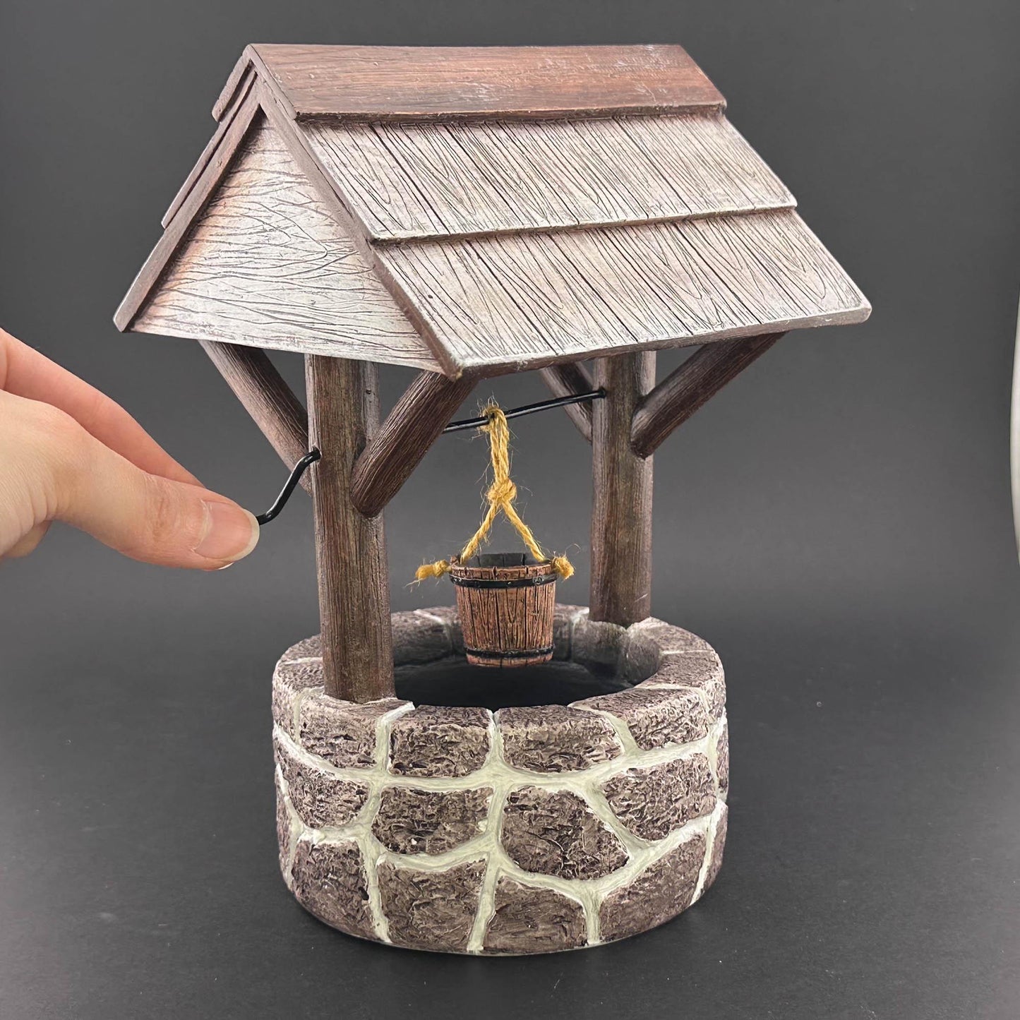 Fieldstone Wishing Well for 1:12 dollhouse miniature Polyresin with a realistic finish with a bucket