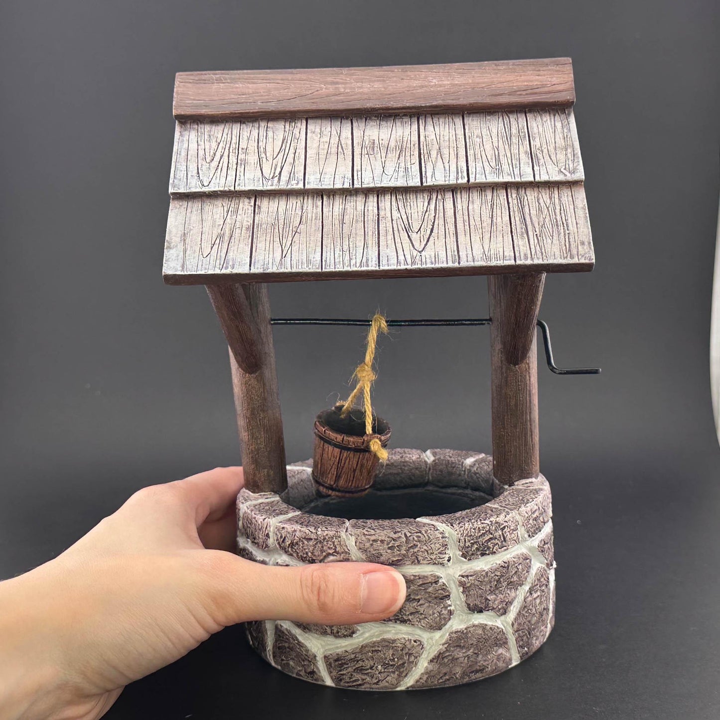 Fieldstone Wishing Well for 1:12 dollhouse miniature Polyresin with a realistic finish with a bucket