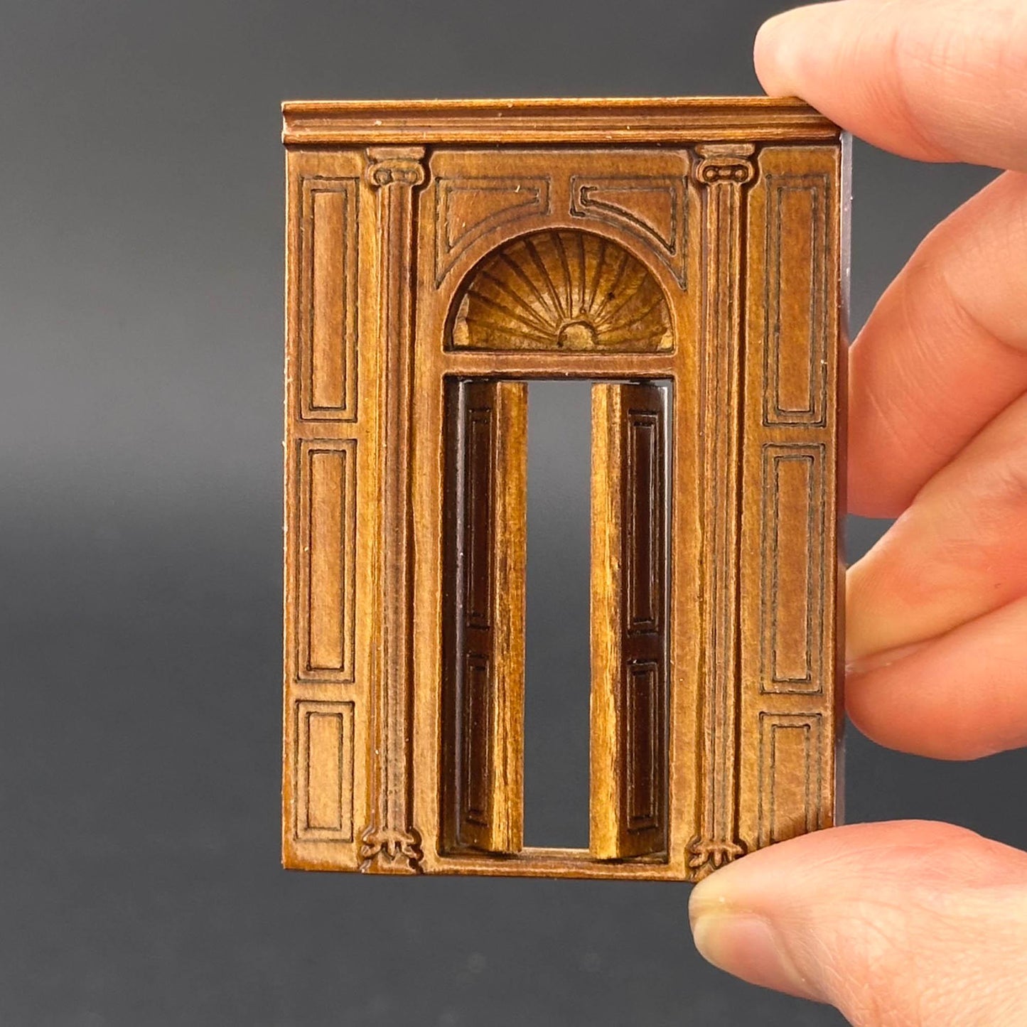 1:48 scale wall panels handcrafted wood  quarter scale  WALNUT 1/48 Top Quality dollhouse miniature shelves fireplace door window