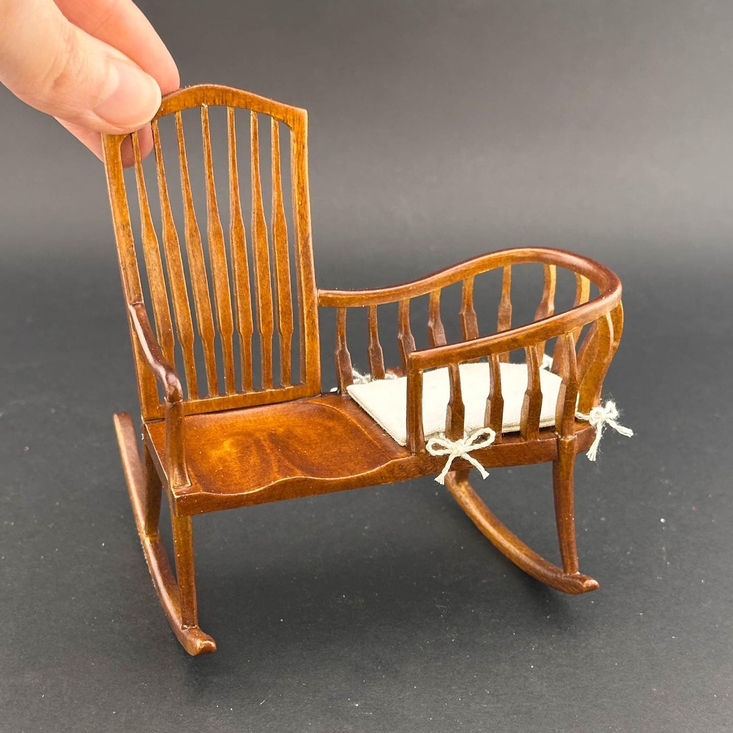 Miniature baby crib chair bench Spindle Windsor Style for 1:12 scale dollhouse top quality handmade of wood nursery room -  nanny rocker
